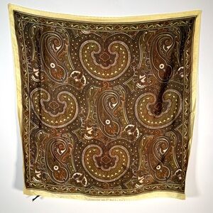 Vintage - Paisley Scarf in Green and Yellow Made in Japan - Hand Printed